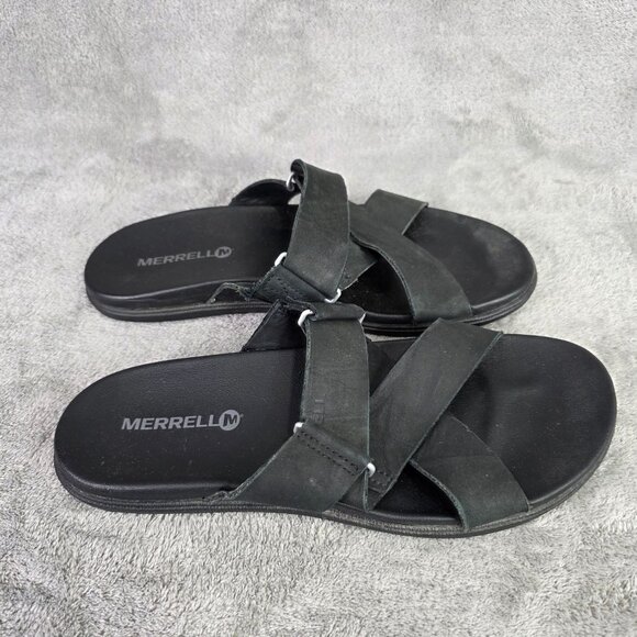 Womens Merrell Black Leather Slide Sandals With Cross Strap Design Size 8 - Picture 8 of 9